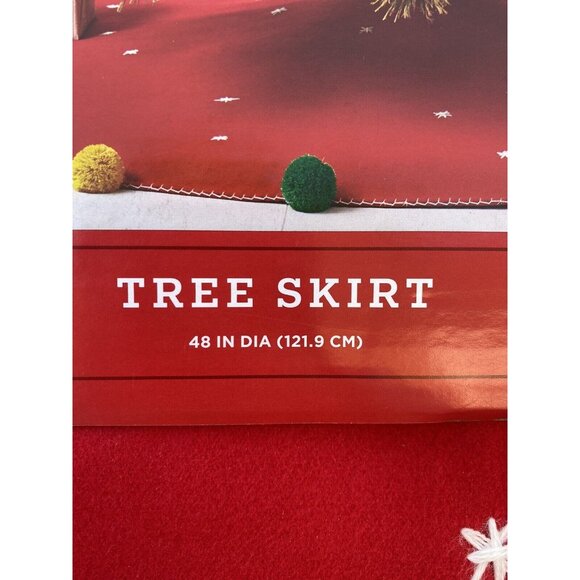Target Wondershop Red & Pom Pom Christmas Tree Skirt 48” Round 42-54" Dia Trees - Picture 10 of 11